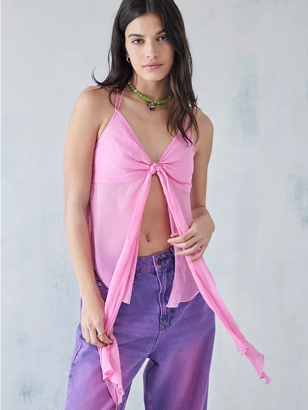 Urban Outfitters Pink Tie-Front Sheer Camisole